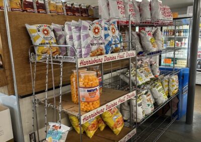 Chips and crunchy snacks on a shelf